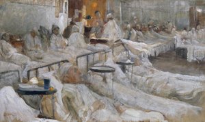 Ziekenhuiszaal, schilderij door Cesare Ciani, Italië