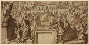 Sint Carolus Borromeus die de Stad Pavia Binnenkomt: Ontwerp voor een Muurdecoratie