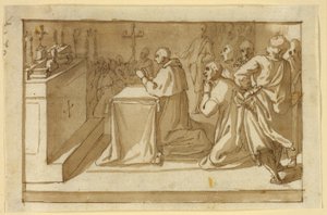 Sint Carolus Borromeus die de relieken vereert door Cesare Nebbia