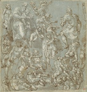 Sint Jozef en het Christuskind met Engelen en Putti door Cesare Pollini