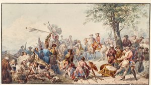 Engelse veldheer en soldaten op een heuvel