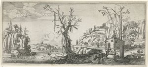 Landschap met reizigers met pakezels