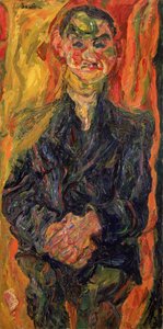 Man in blauw, met een gele en rode achtergrond door Chaim Soutine