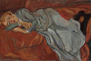 Vrouw Liggend op een Rode Bank; Femme couchee sur un Divan Rouge, ca. 1916