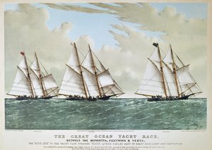 Grote Oceaan Jachtrace van 1866 tussen de Henrietta, Vesta & Fleetwing, uitgegeven door Currier & Ives door Charles (after) Parsons