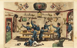 Johnny Newcome brengt rum naar zijn mede-officieren in de mess van de adelborst door Charles (c.1797 1850) (after) Williams