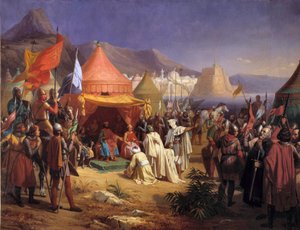 Inname van Tripoli in april 1102, Bertrand de Saint-Gilles (Saint Gilles) (1065-1112) ontving de onderwerping van de cadi Fekr el Moulk (Fakhr el-Moulk) door Charles Alexandre Debacq
