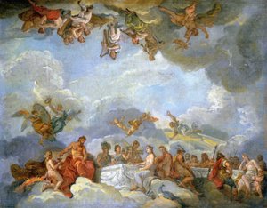 De introductie van Ganymedes op Olympus - olieverfschets door Charles Amedee Philippe van Loo