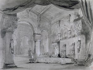 Decorontwerp van het paleisinterieur voor een uitvoering van de opera 