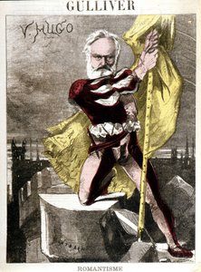 Cartoon van Victor Hugo door Georges Montbard (1841-1905). "Gulliver - Romantiek" door Charles Auguste Loye