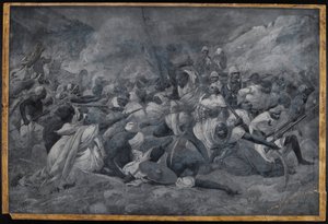 De nederlaag van het Egyptische leger onder Hicks Pasha door de troepen van de Mahdi Muhummad Ahmad bij El Obeid, 5 november 1883 door Charles Auguste Loye