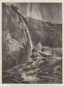 De watervallen van Dargle, in de tuinen van Powerscourt House, bezocht door de hertog en hertogin van York door Charles Auguste Loye