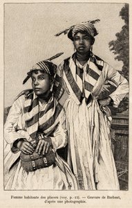 Vrouwen die in goudmijnen wonen, mineraalafzettingen. Gravure door Barbant ter illustratie van het verhaal "chez nos indiens, quatre années de voyage dans la Guiane française"