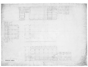 Ontwerp voor de oost-, west- en noordgevels van het House of Lords, ca. 1842 door Charles Barry