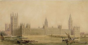 Perspectiefweergave van de nieuwe parlementsgebouwen, ca. 1840s