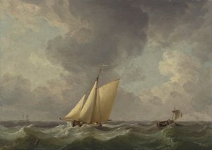 Een cutter in een sterke bries door Charles Brooking