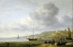 Scène aan de kust bij Scheveningen, Nederland