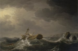 Schip vergaan op een rotsachtige kust