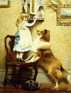 Klein meisje en haar Sheltie, 1892 door Charles Burton Barber