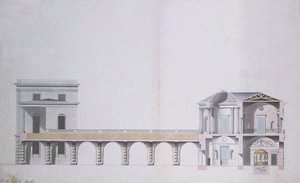 Dwarsdoorsnede van het Agaatpaviljoen en de Hangende Tuin in Tsarskoye Selo, ca. 1780