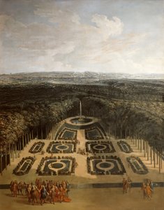 Promenade van Lodewijk XIV in de tuinen van het Grand Trianon door Charles Chastelain