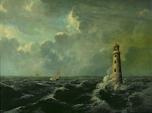 Zeegezicht met vuurtoren door Charles Codman