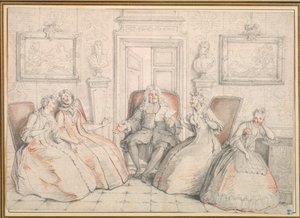 Trissotin leest voor aan Philaminte, Bélise, en Armande..., waarschijnlijk ca. 1725-1726 door Charles Coypel