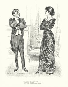 We hebben een verschrikkelijke ruzie gehad. "En ik kwam als winnaar uit de bus." "Nee. Dat deed ik. Je accepteerde mijn excuses" door Charles Dana Gibson