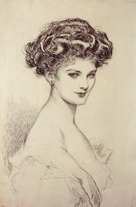 Studie van een hoofd (inkt op papier) door Charles Dana Gibson