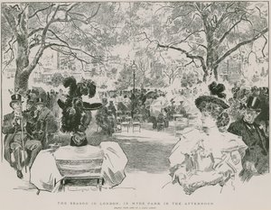 Het seizoen in Hyde Park, Londen, in de namiddag (gravure)