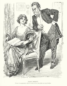 Tragische Momenten, Proberen waarderend te zijn terwijl de auteur van de verzen over je schouder kijkt door Charles Dana Gibson