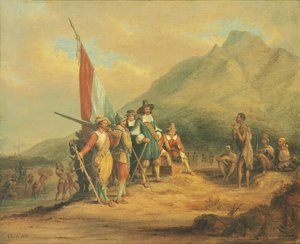 De aankomst van Jan van Riebeeck en zijn mannen aan de Kaap de Goede Hoop in april 1652