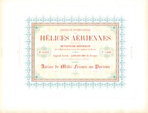 Ontwerpsjabloon voor Airship Company aandelencertificaat (afdrukken) door Charles Derriey
