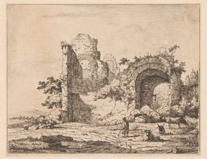 Landschap met ruïne en herder