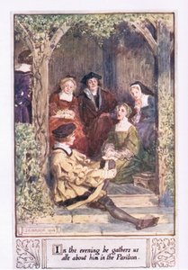 In de avond verzamelt hij ons allemaal om zich heen in het paviljoen door Charles Edmund Brock
