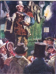 Nu vraag ik je niet hoeveel voor het geheel, maar hoe weinig, illustratie uit Dr Marigolds Recept, 1910 door Charles Edmund Brock
