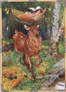 Het hert met de zijden hangmat uit Kinderverhalen uit Roemeense legenden door Moses Gaster (1856-1939) 1921 door Charles Edmund Brock