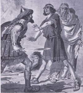 Het leven van Croesus gered door zijn stomme zoon, uit My Magazine, uitgegeven 1922 (litho) door Charles Edmund Brock