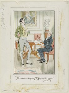 "The unwelcome hints of Mr. Shepherd, his Agent, Hoofdstuk I Frontispiece voor Persuasion van Jane Austen door Charles Edmund Brock