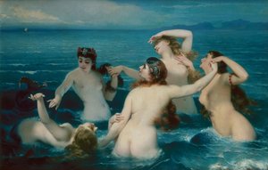 Zeemeerminnen die in de zee spelen