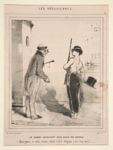 Een man ontdekt voor verrast te zijn, uit de serie Les Vesuviennes gepubliceerd in Le Charivari door Charles Edouard de Beaumont