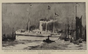 Amerikaanse hulp voor de gewonden, het hospitaalschip Maine voor anker bij Gravesend door Charles Edward Dixon