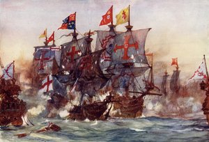 Het laatste gevecht van de Revenge, bij Flores, op de Azoren, 1591