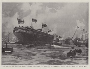 De Lancering van het Nieuwe Koninklijke Jacht Victoria en Albert bij Pembroke Dock, voor het Eerst te Water