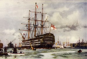 De Victory in Portsmouth, kwam de haven binnen van de laatste commissie nov, 1812