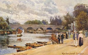 Rivier de Theems: Maidenhead Bridge (kleur litho)