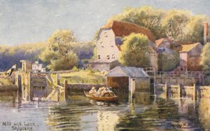 Rivier de Theems: molen en sluis Shiplake door Charles Edwin Flower