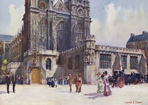 Westminster Abbey, waar koning Edward VII en koningin Alexandra uitstapten door Charles Edwin Flower