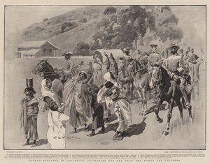 Hindoe-vluchtelingen in Ladysmith, scheiding van de mannen van de vrouwen en kinderen door Charles Edwin Fripp