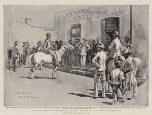 Op weg naar Bulawayo, verkoop van paarden bij veiling in Mafeking door Charles Edwin Fripp